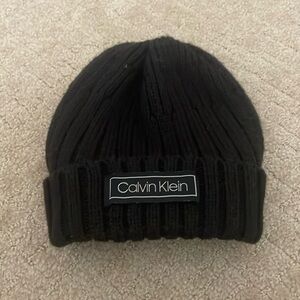 Unisex Calvin Klein Black Adult Cable Knit Logo Beanie Winter Hat